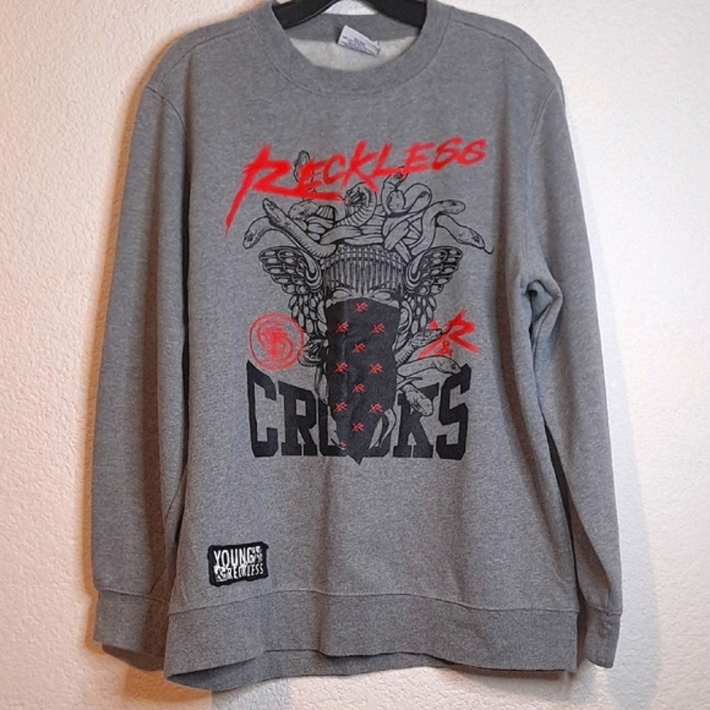 Young & Reckless Gray and Red Graphic Crewneck Sweater